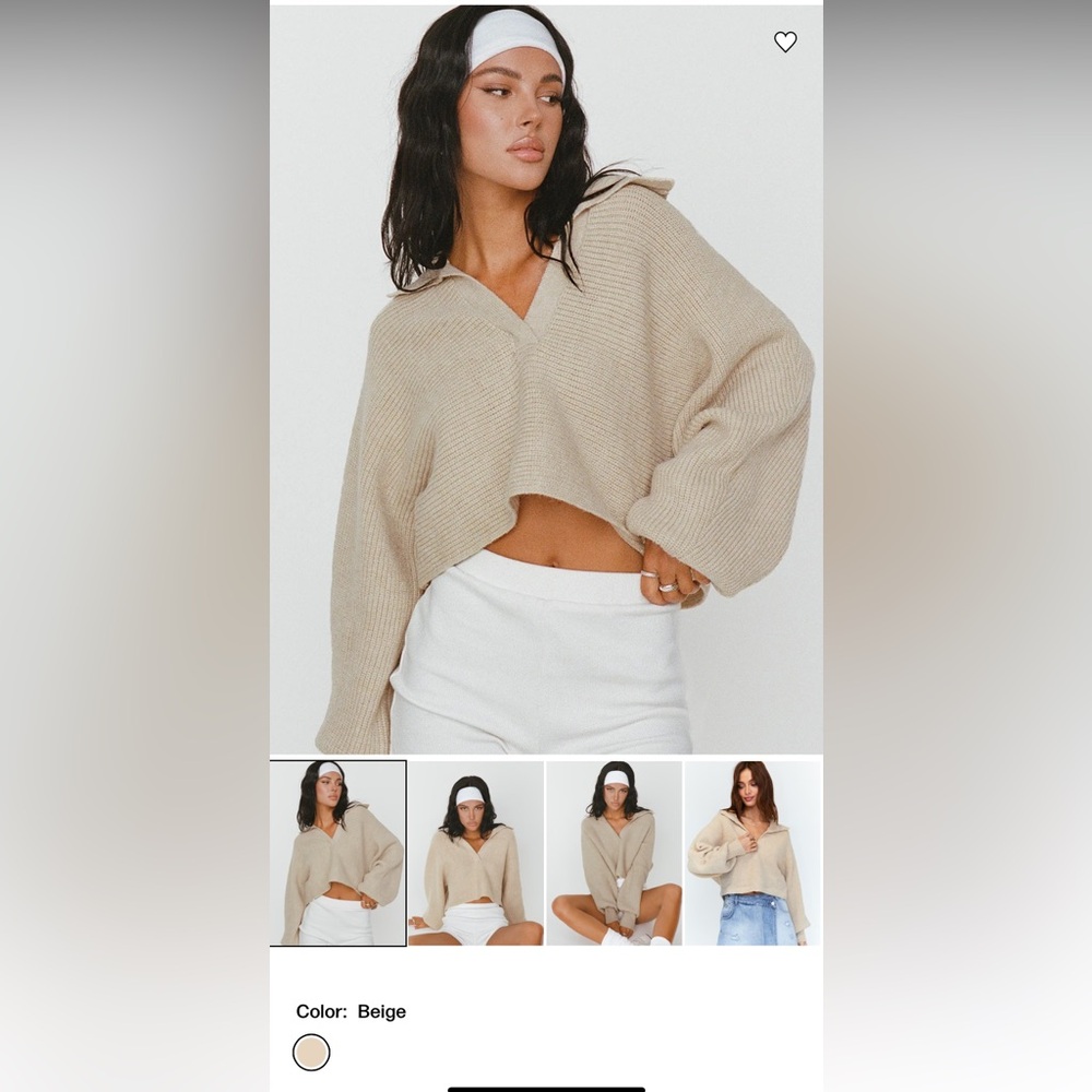 Princess Polly TIARA CROPPED SWEATER BEIGE